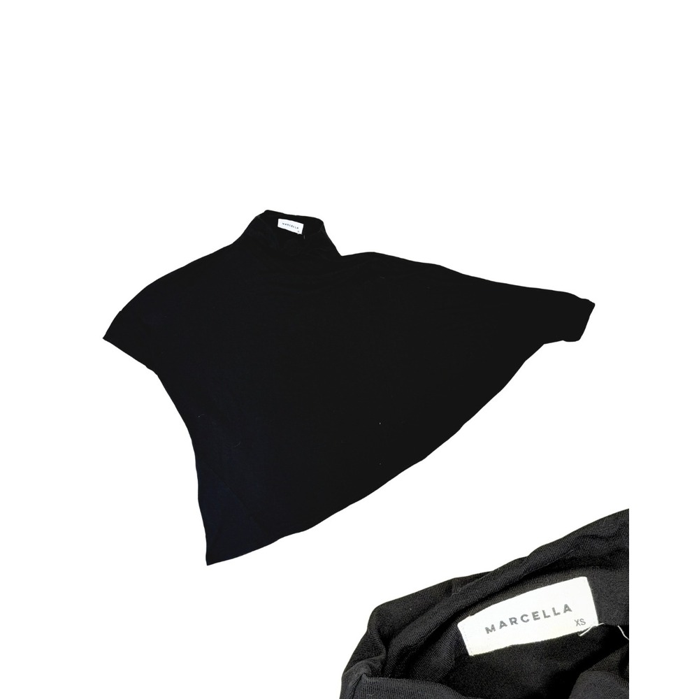 Marcella NYC Black Mock Neck Asymmetrical Draped Top Size XS Short Sleeve